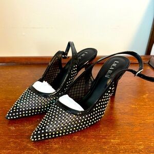 Pointed Toe Slingback Slip-on Rhinestones Heels